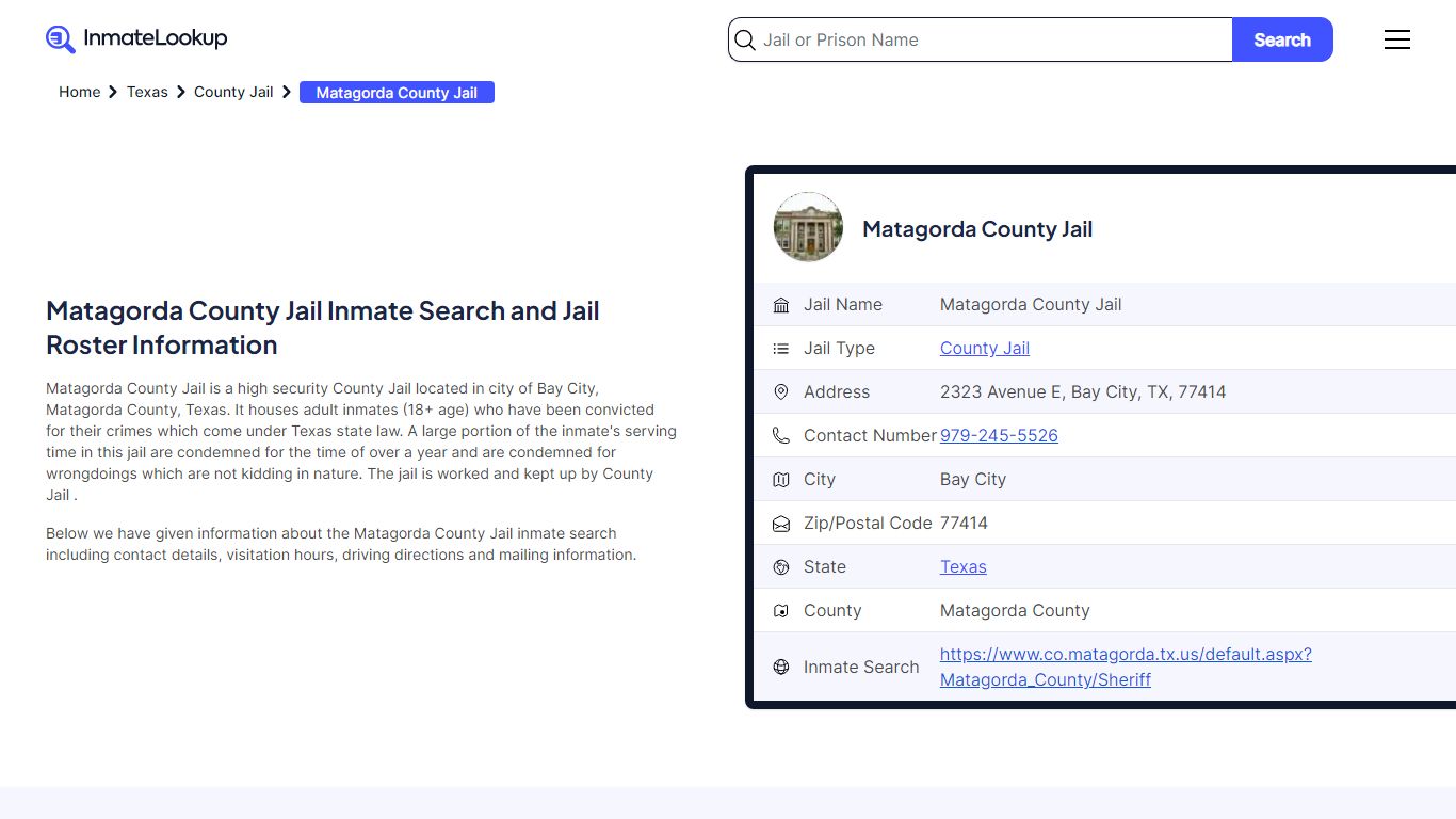 Matagorda County Jail Inmate Search and Jail Roster Information